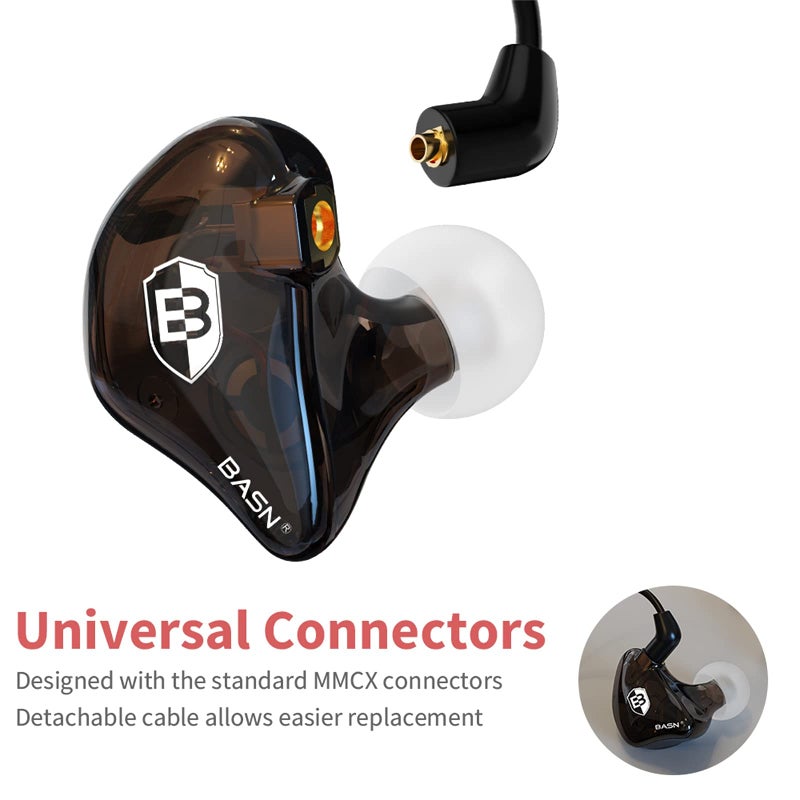 BASN Bsinger in Ear Monitor Headphones for Musician, Dual Dynamic Drivers Noise Isolating Earbuds with MMCX Inline Remote Mic Cable and Silver Plated Audio Cable (SPM-Brown) - Image 3